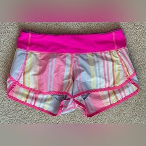 Lululemon RARE Hot Pink Striped Lined Speed Up Low Rise 2.5” Shorts Size 4